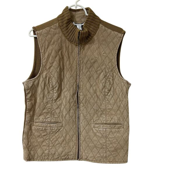 Coldwater Creek Vtg Womens Sz Medium Tan Suede Leather Front Knit Vest Western - Picture 1 of 5
